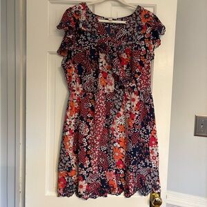 Michael Kors Navy, Orange, and Pink Floral Mini Dress